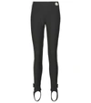 Moncler Black Stretch Fabric Leggings With Logo Patch In Black