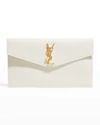 Saint Laurent Uptown Medium Ysl Monogram Grain De Poudre Pouch Bag In Cream