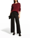 Eileen Fisher High-waist Wide-leg Stretch Ponte Pants In Black
