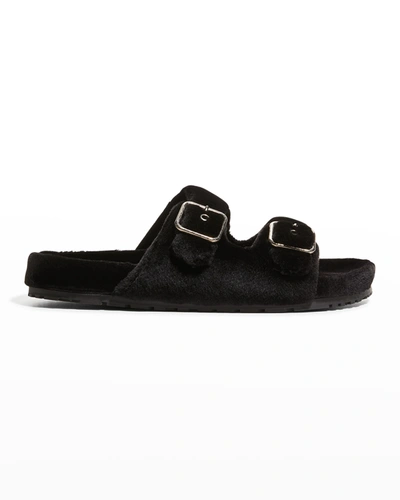 Saint Laurent Fabrice Mink Double-buckle Slide Sandals In Black