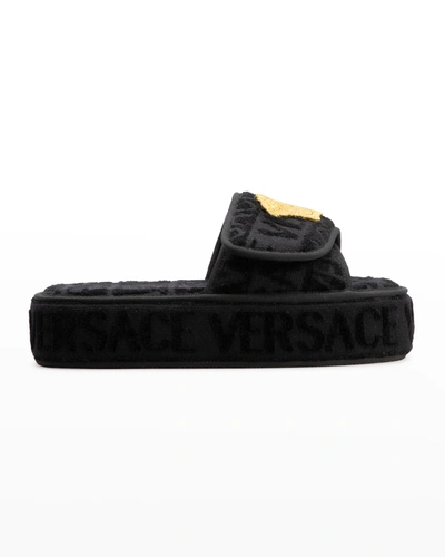Versace Logomania Open-toe Slippers In Bianco