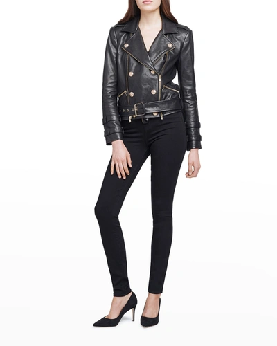 L Agence Billie Belted Leather Jacket In Black