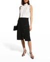 Misook Pleated Mock-neck Crepe De Chine Blouse In White