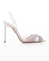 Aquazzura Gatsbi 105 Crystal-embellished Pvc And Metallic Leather Slingback Pumps In Silver