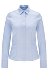 Hugo Boss Slim-fit Blouse In Stretch Cotton-blend Poplin In Light Blue