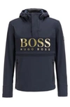 HUGO BOSS WATER-REPELLENT HOODED JACKET WITH LARGE-SCALE LOGO PRINT- DARK BLUE MEN'S CASUAL JACKETS SIZE M