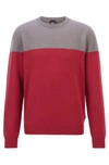 Hugo Boss Crew Neck Sweater In Virgin Wool With Brushed Panel In Dark Red