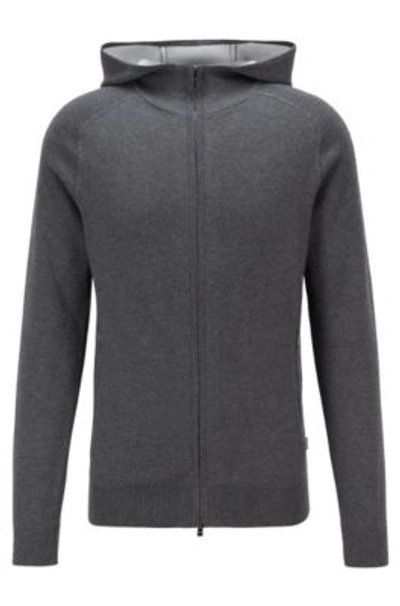 Hugo Boss Zip Through Jacket In Cotton, Virgin Wool And Cashmere In Grey