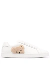 Palm Angels Teddy Embroidered Leather Sneakers In White,brown
