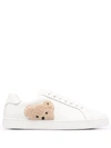 Palm Angels Teddy Embroidered Leather Sneakers In White Brown