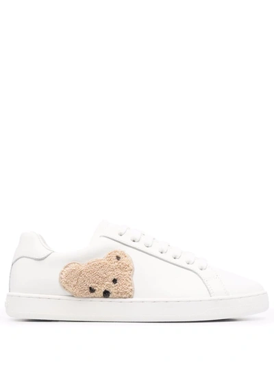 Palm Angels Teddy Embroidered Leather Trainers In White