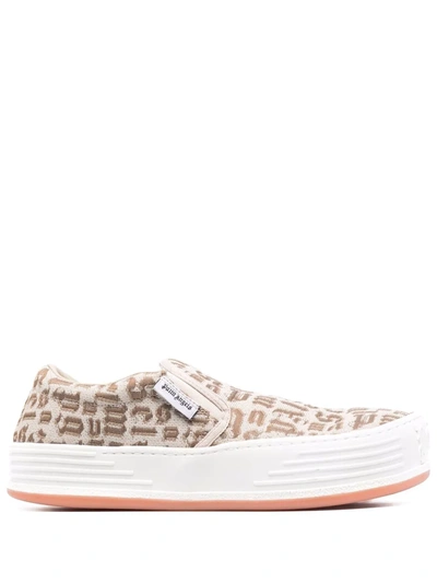 Palm Angels Snow Logo-jacquard Canvas Slip-on Trainers In Neutrals
