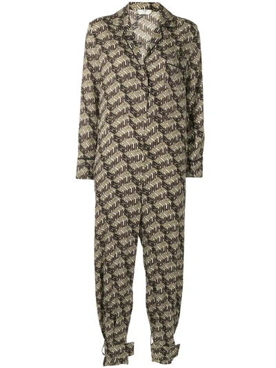 Pre-owned Fendi Amor Print Silk Jumpsuit In Brown