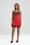 Natori Enchant Lace Trim Chemise In Red/black