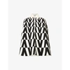 Valentino Womens Avorio/nero V Logo Geometric-print Wool Cape 8 In Avorio/nero