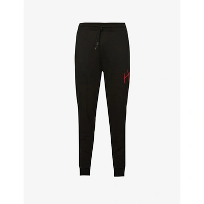 Hugo Mens Black Logo-embroidered Cotton-jersey Jogging Bottoms Xs In Black 001
