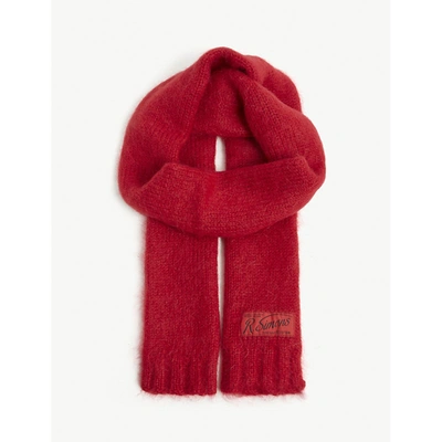 Raf Simons Womens Red Logo-patch Mohair-blend Scarf 1 Size In Red