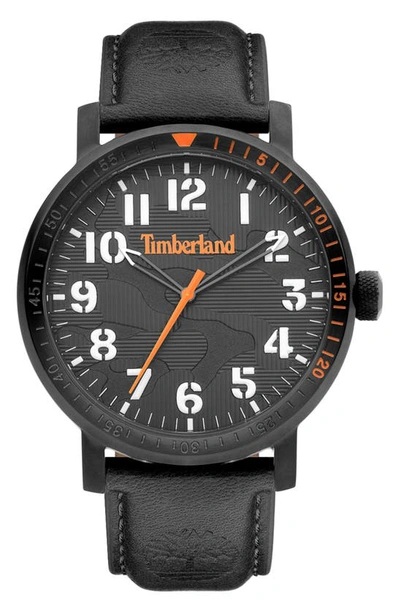 Timberland Scusset Collection Leather Strap 3 Hand Movement Watch In Black
