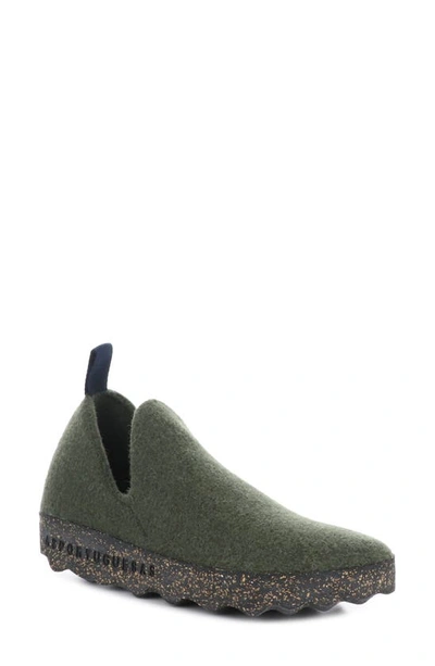 Asportuguesas Fly London City Slip-on In Military Green Tweed/ Felt