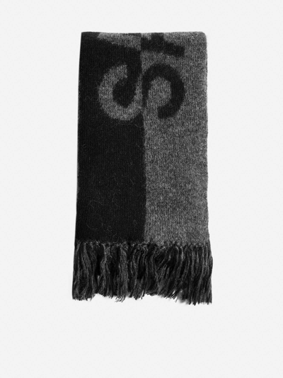 Saint Laurent Stole Colorblock Logo Scarf In Black,dark Grey