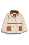 Stand Studio Kids' Chloe Double Breasted Faux Shearling Jacket In Off White/ Tan