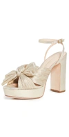 LOEFFLER RANDALL NATALIA PLATFORM PLEATED BOW HEELS PLATINUM LAME,LOEFF41864