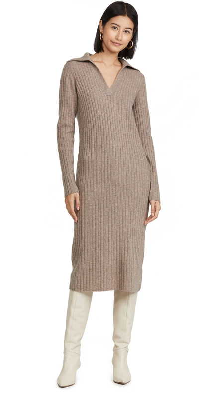 Vince Women's Ribbed-knit Wool-cashmere Midi Polo Dress In Brown,pink
