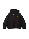 OFF-WHITE BLACK DOWN JACKET WITH YELLOW PRINT,OBEA001F21FAB003 1018