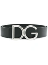 DOLCE & GABBANA BLACK LEATHER BELT WITH LOGO BUCKLE