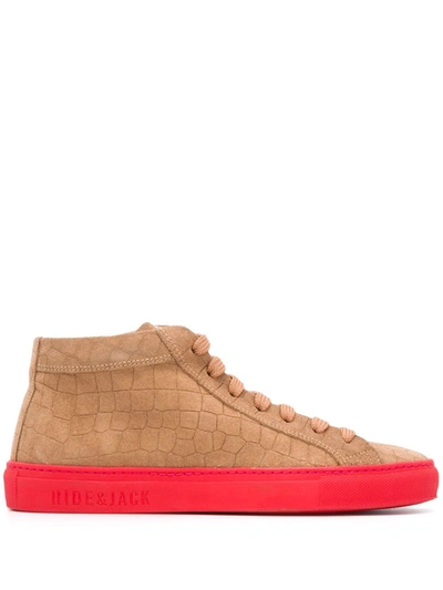Hide & Jack Crocodile Pattern High-top Trainers In Braun