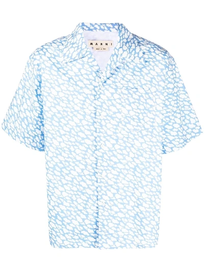 Marni Cloud-print Short-sleeve Shirt In Blau