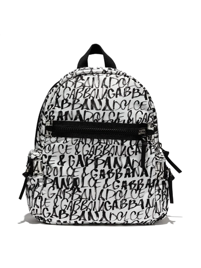 Dolce & Gabbana Black Graffiti Print Backpack In White