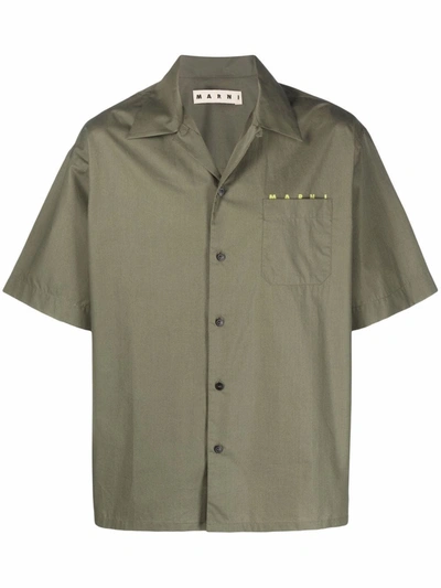 Marni Logo-print Short-sleeve Cotton Shirt In Green