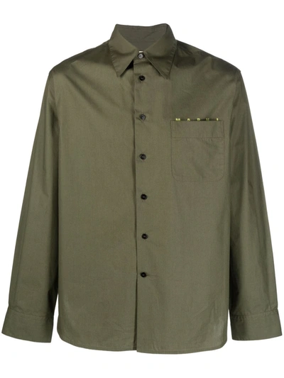 Marni Logo-print Long-sleeve Shirt In Green