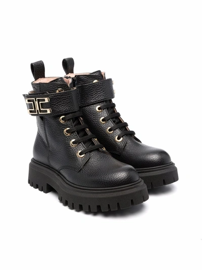 Elisabetta Franchi La Mia Bambina Kids' Lace-up Leather Boots In Black