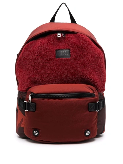 Diesel Logo-patch Panelled Backpack In Red