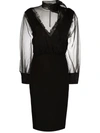 Valentino Pussy-bow Sheer Dress In Black