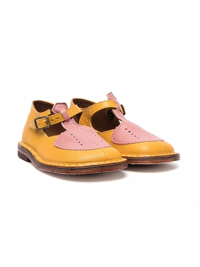 Pèpè Kids' Two-tone Buckle Shoes In Yellow