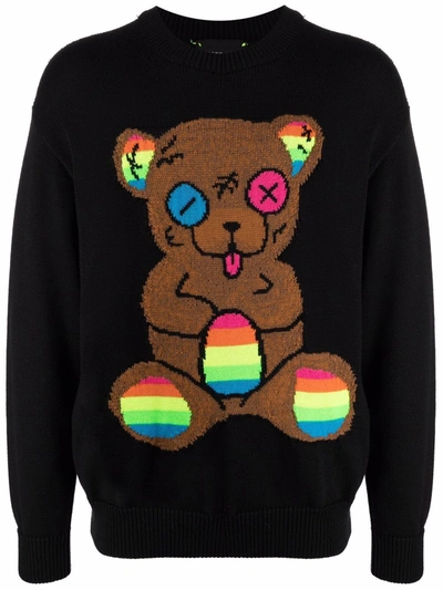 Barrow Man Black Jumper With Multicolored Teddy And Logo In Black,brown