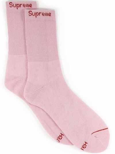 Supreme X Hanes Crew 4-pack Socks In Pink