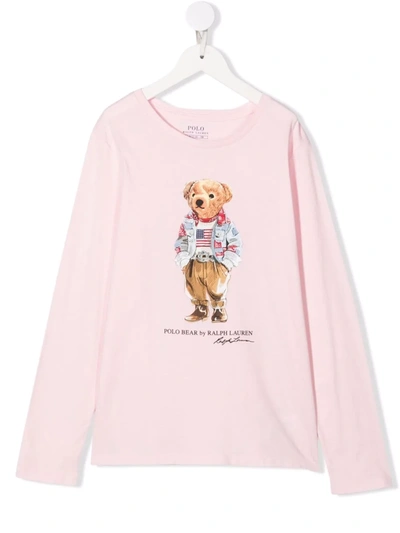 Ralph Lauren Kids' Polo Bear Long-sleeve Top In Pink