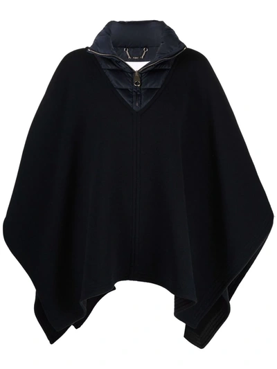 Chloé Quilted Shell-paneled Wool-blend Poncho In Black