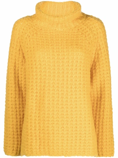 Odeeh Waffle-knit Roll-neck Jumper In Yellow