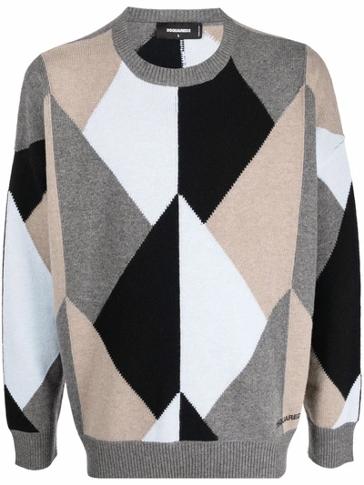 Dsquared2 Geometric-pattern Wool Jumper In Grey