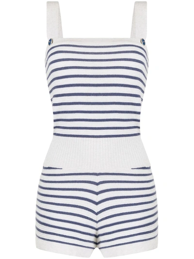 Pre-owned Chanel Striped Sleeveless Cashmere Playsuit In Blue