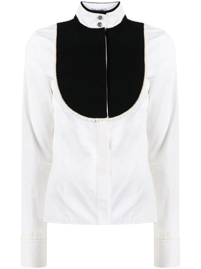 Pre-owned Chanel Contrasting Bib Button-up Shirt In White