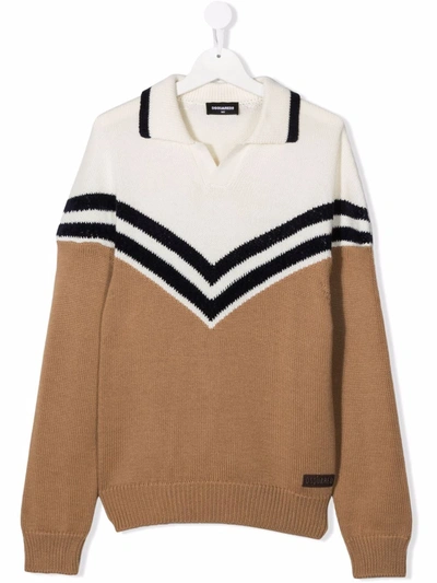 Dsquared2 Teen Two-tone Knitted Jumper In Brown