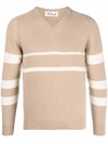 Pringle Of Scotland Stripe-pattern V-neck Sweater In Brown