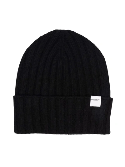 Paolo Pecora Teen Logo-patch Knitted Beanie In Black