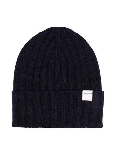Paolo Pecora Teen Logo-patch Ribbed Beanie In Blue